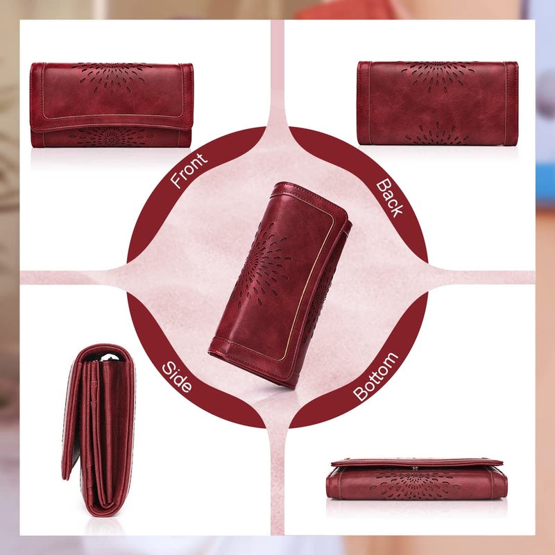 APHISON Womens Wallet RFID Long Trifold Clutch Purse PU leather Credit Card Holder Case for Ladies With Gift Box 2214 RED - Image 3